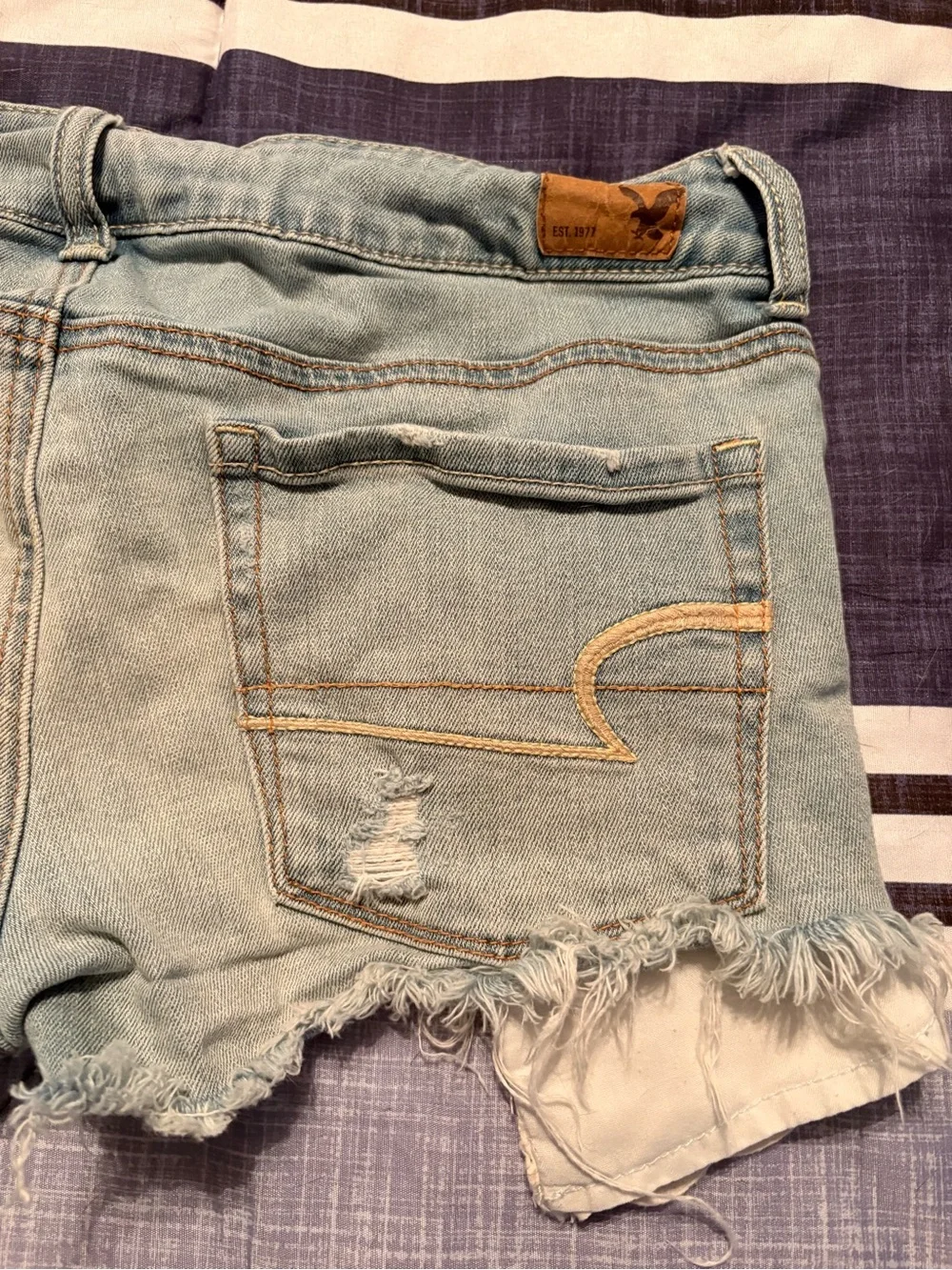 American Eagle Outfitters Light Blue Distressed Denim Shorts with Lace